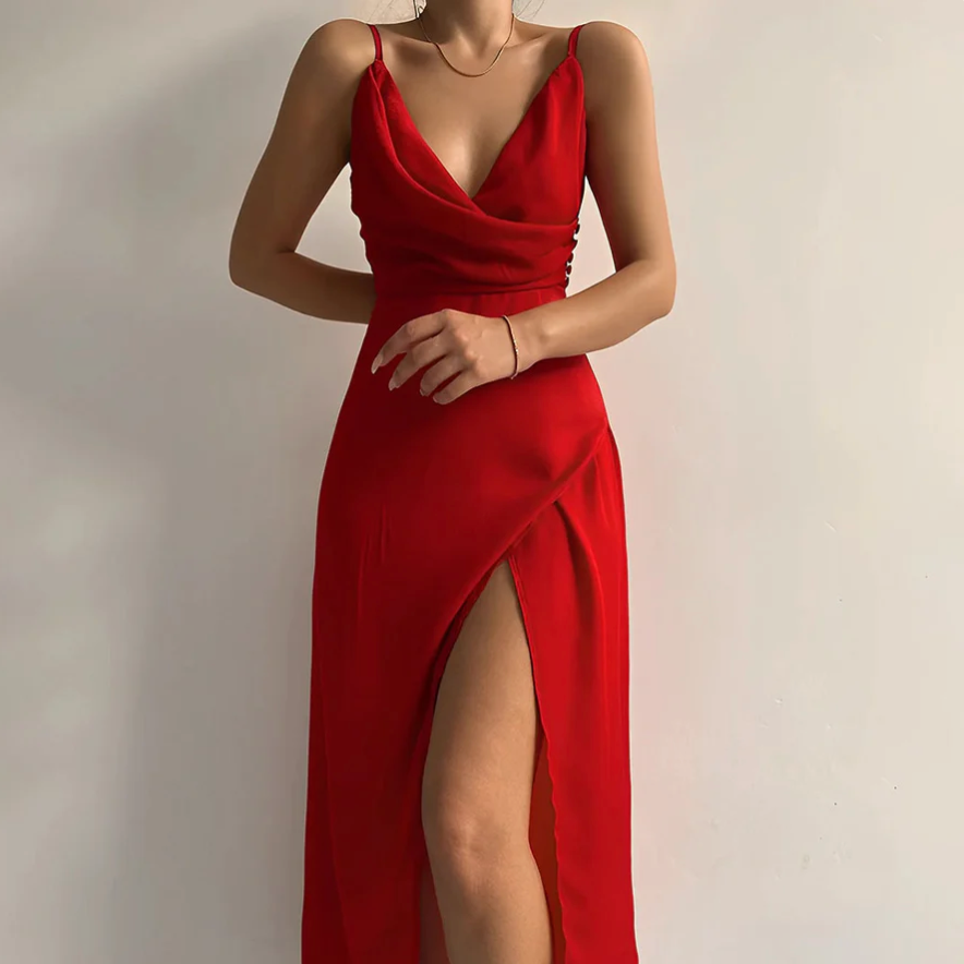 Vivian | Vestido con escote en V y abertura Suspender