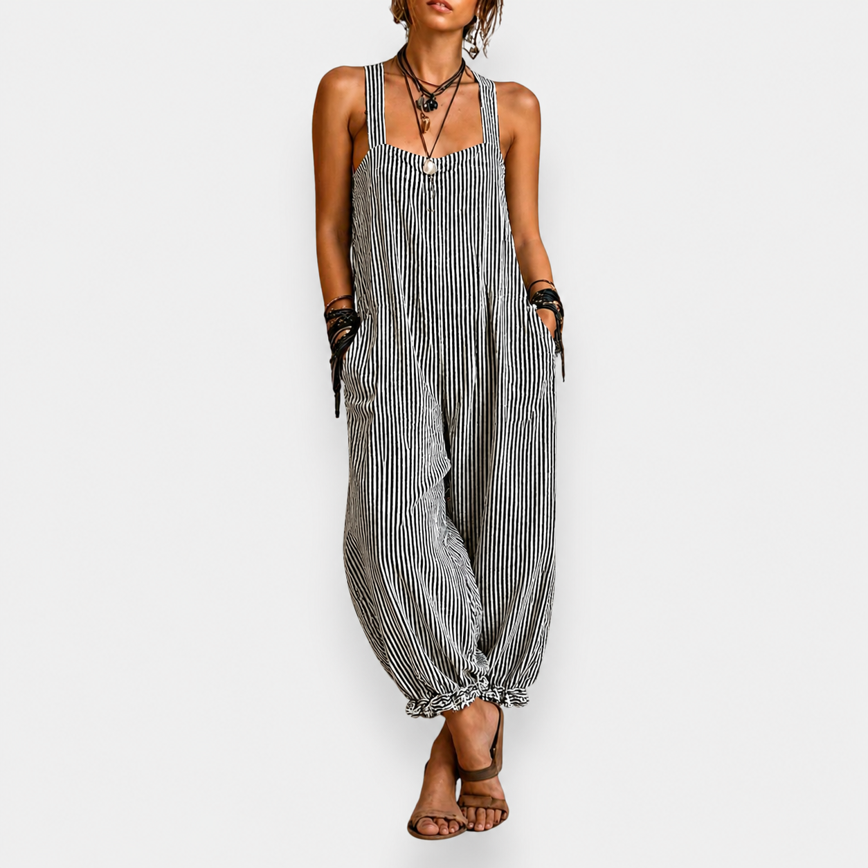 Elena | Randig bohemisk jumpsuit