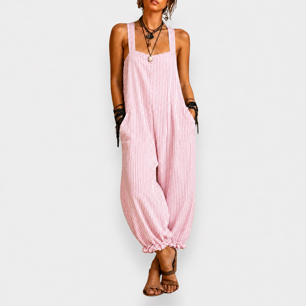 Elena | Randig bohemisk jumpsuit