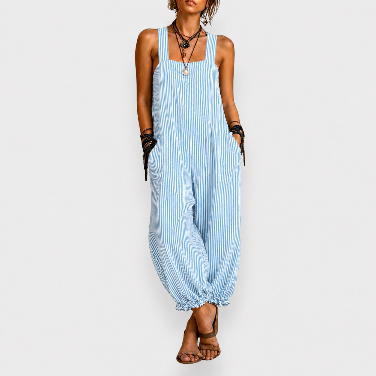 Elena | Randig bohemisk jumpsuit