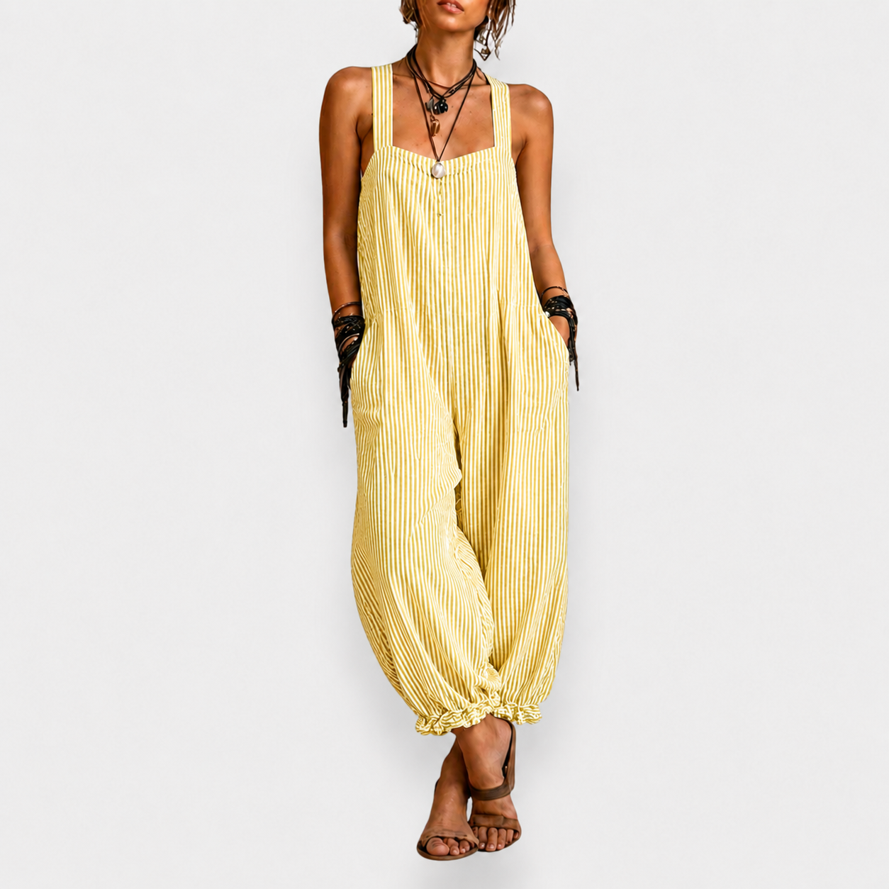 Elena | Randig bohemisk jumpsuit