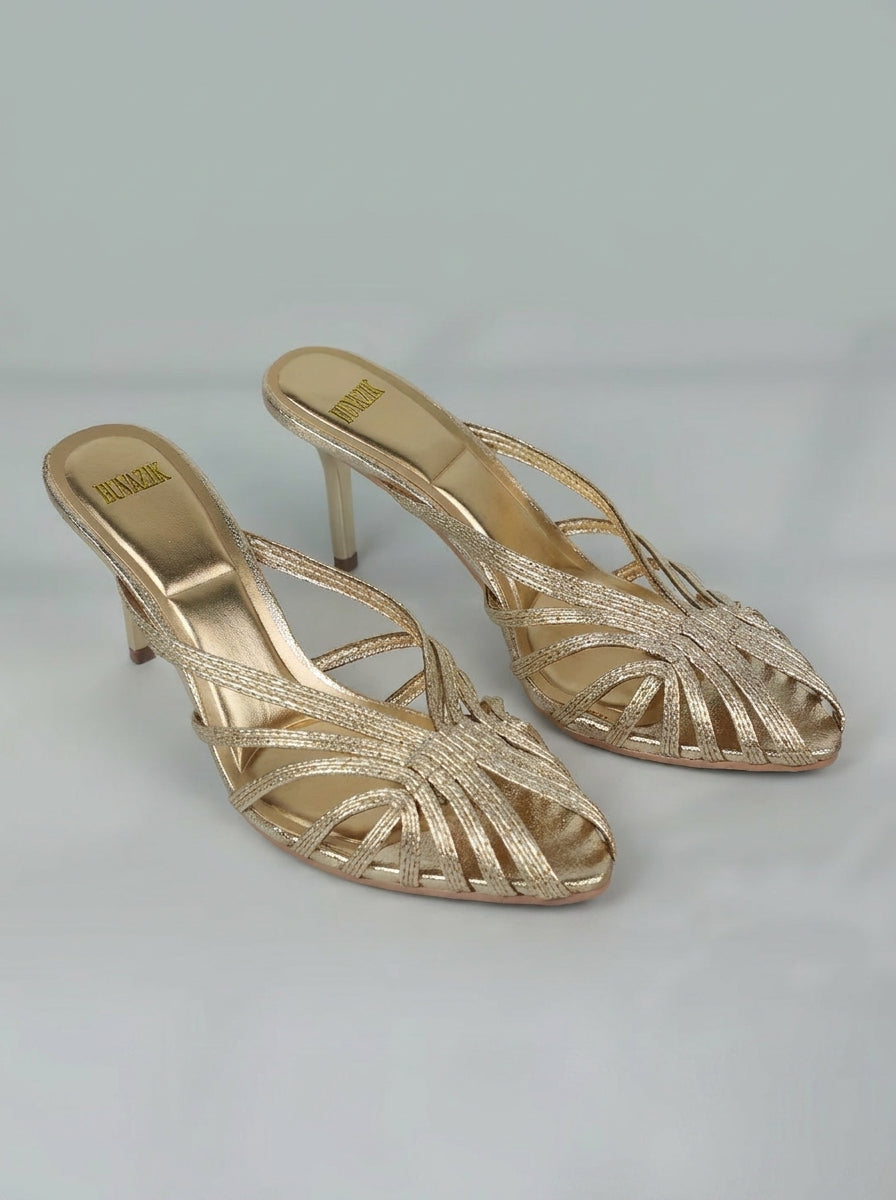 Aurabela™ | Sandalias con Tacón y Tiras Doradas