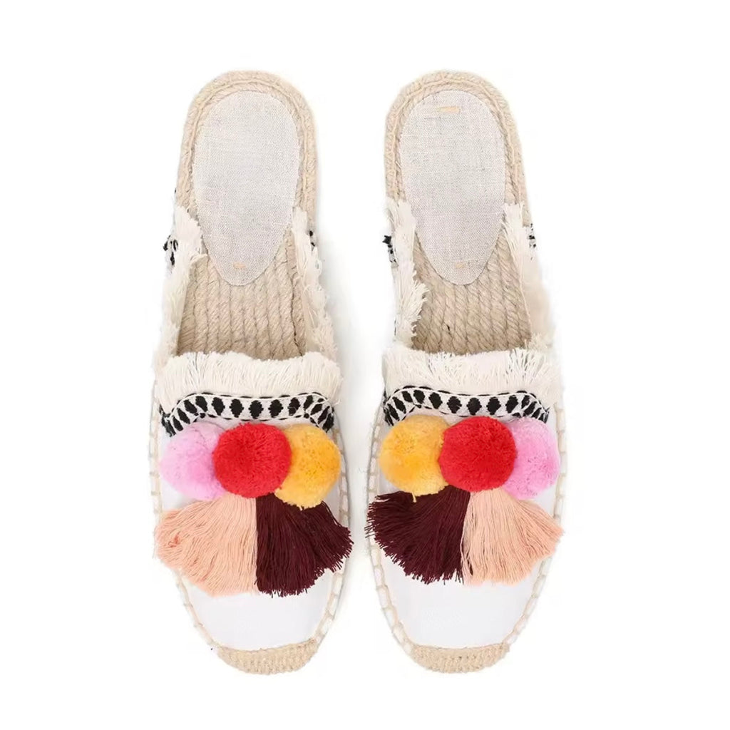 Alpargatas Boho Pom Pom Blancas