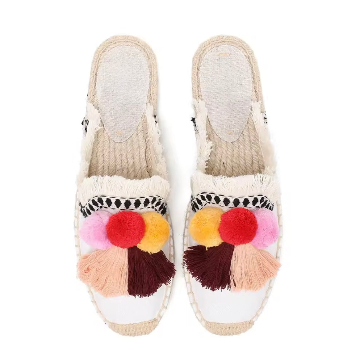 Alpargatas Boho Pom Pom Blancas