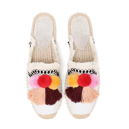 Alpargatas Boho Pom Pom Blancas