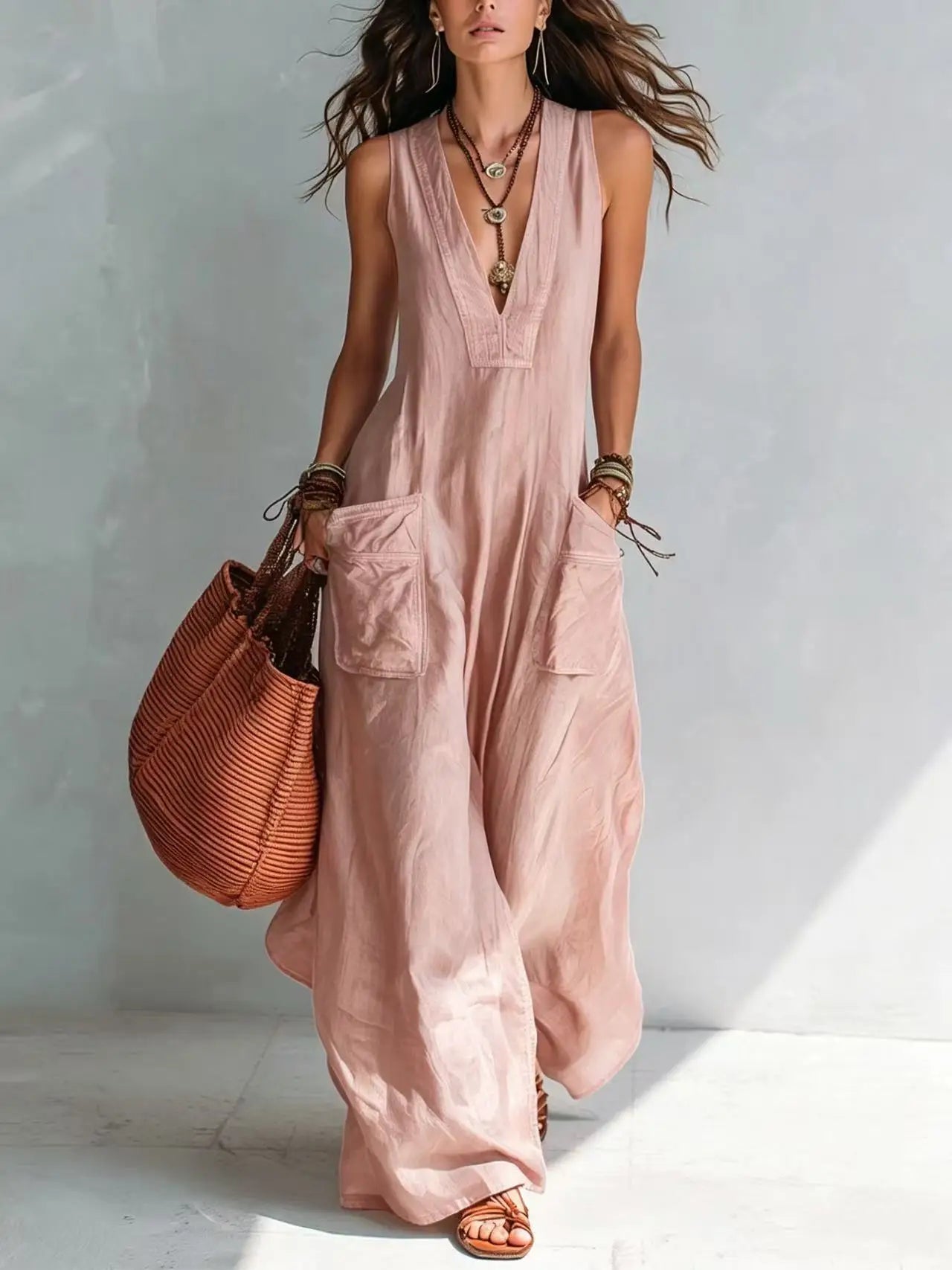 Eva | Bohemisk jumpsuit med V-ringning