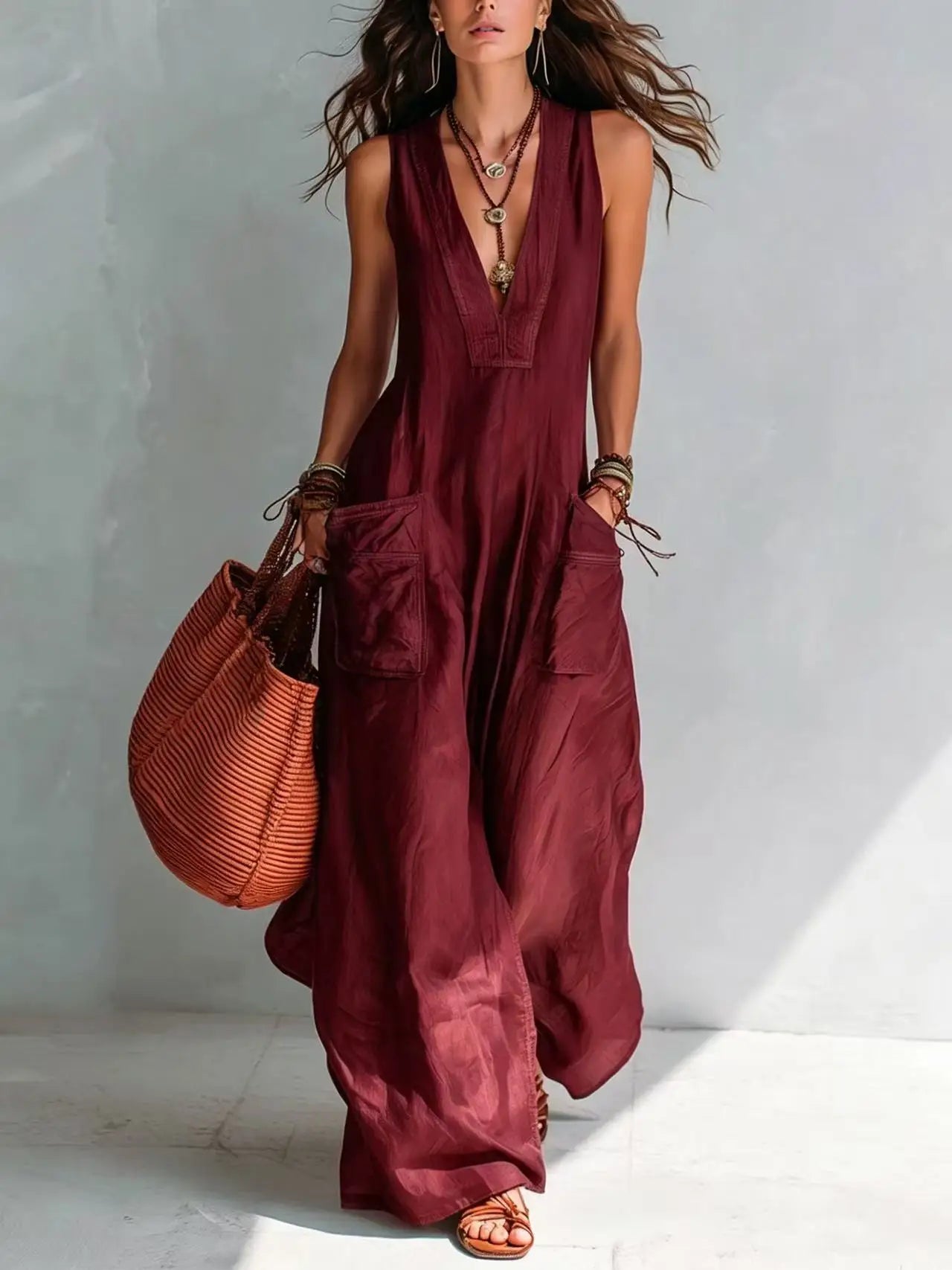 Eva | Bohemisk jumpsuit med V-ringning