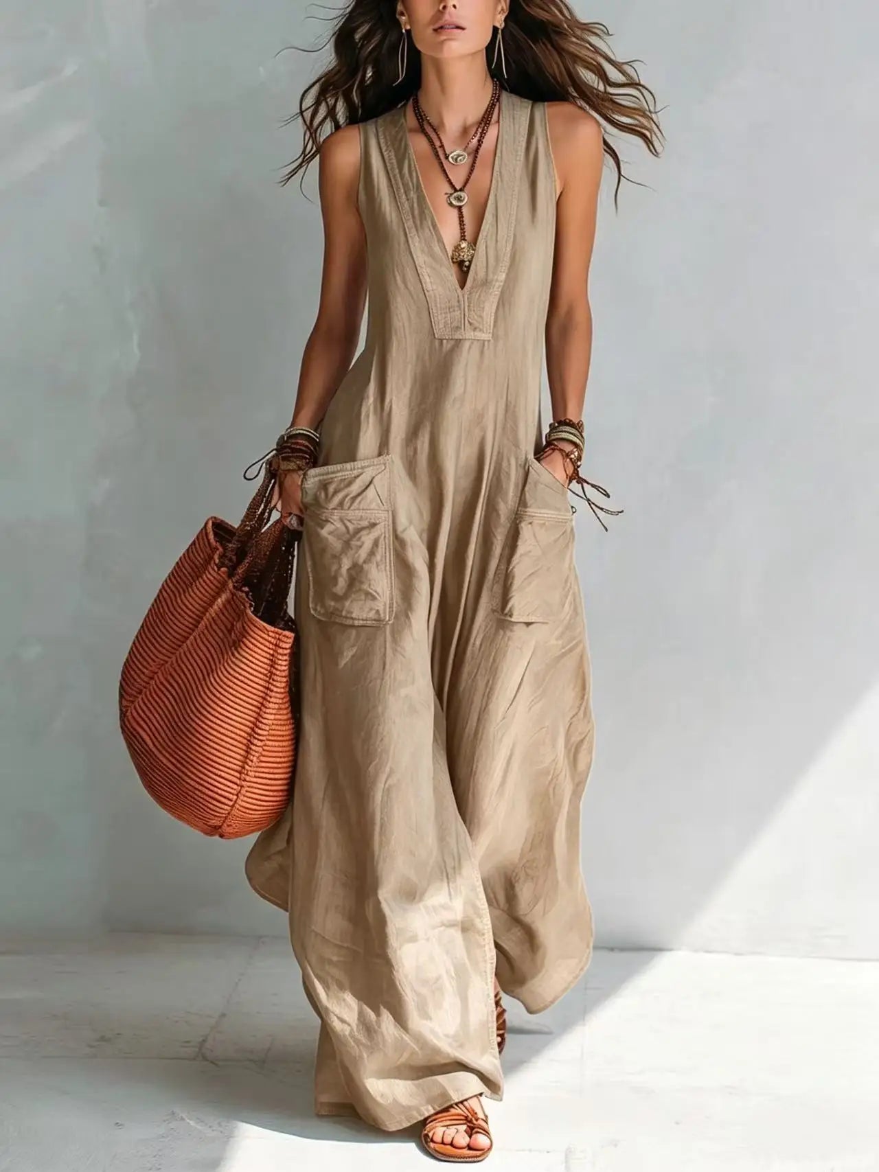Eva | Bohemisk jumpsuit med V-ringning
