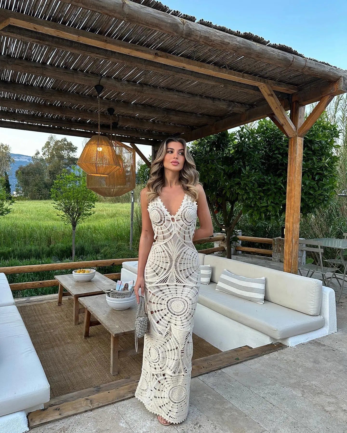 Julieta | Vestido largo de punto liso con cuello en V