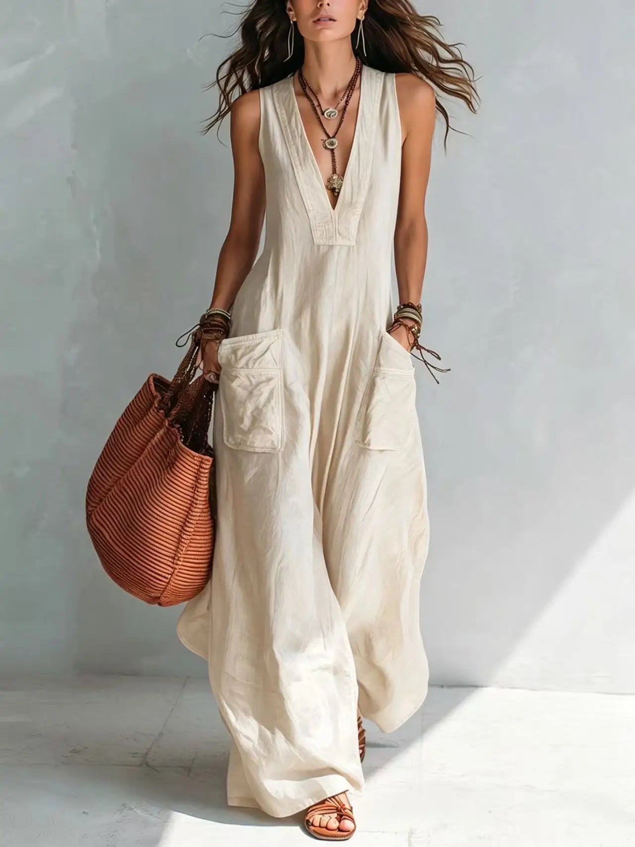 Eva | Bohemisk jumpsuit med V-ringning