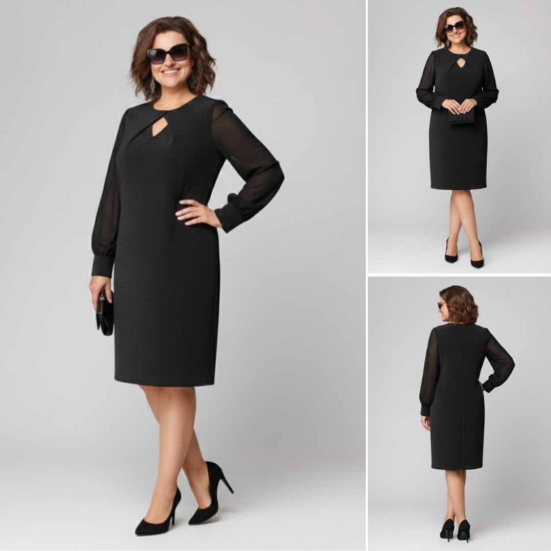 Loredana | Vestido negro elegante con mangas de chifón